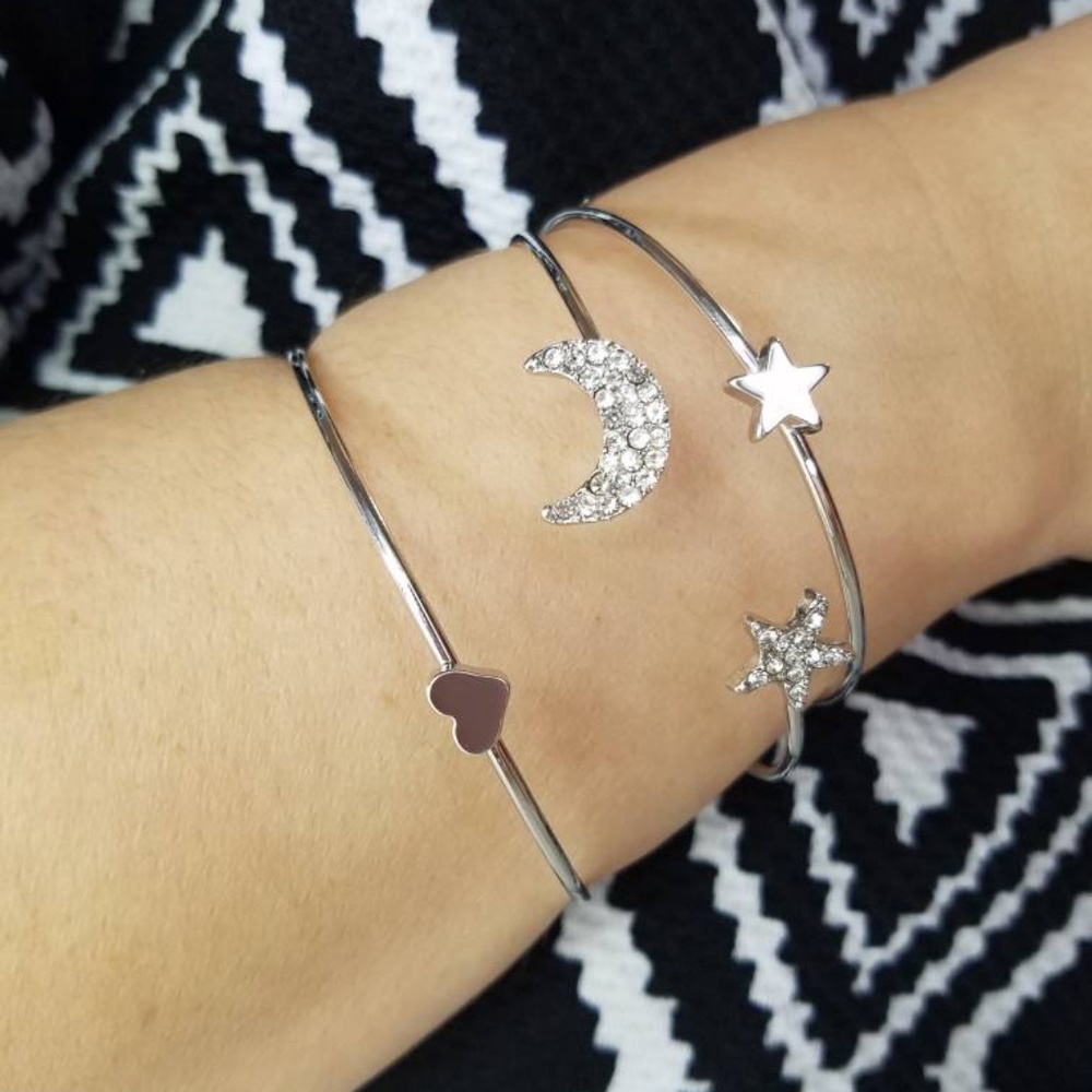 Moon Stars Cuff Bracelet 3pc set/SilverStars & Moo
